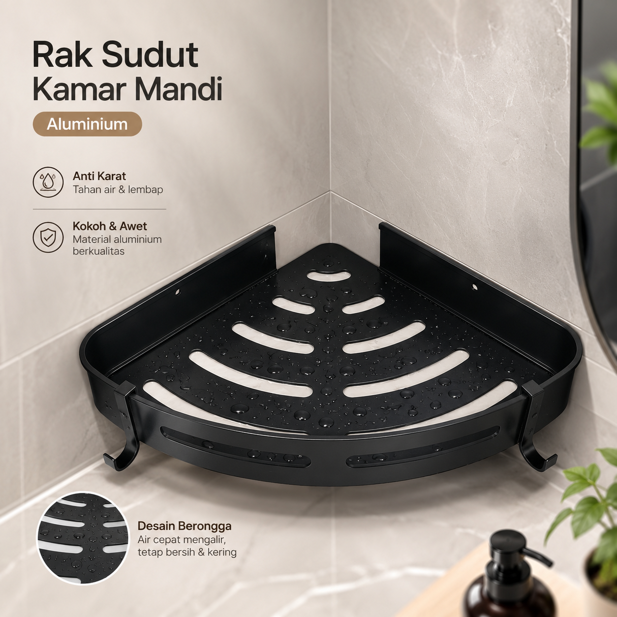 Gambar produk Lovelyduo Rak Sudut Kamar Mandi Bathroom Corner Shelf Aluminium - LV30 - Utama