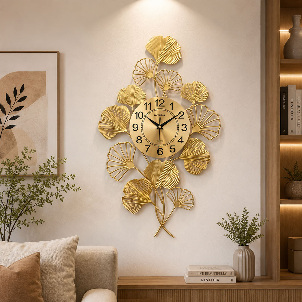 TaffHOME Jam Dinding Elegan Daun Ginkgo Quartz Movement 55cm - 2102-55 Gambar produk TaffHOME Jam Dinding Elegan Daun Ginkgo Quartz Movement 55cm - 2102-55 - 4