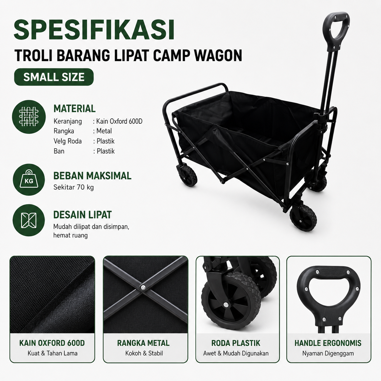 Gambar produk PROD Troli Barang Lipat Camp Wagon 600D Oxford Small Size - CH-25 - 4