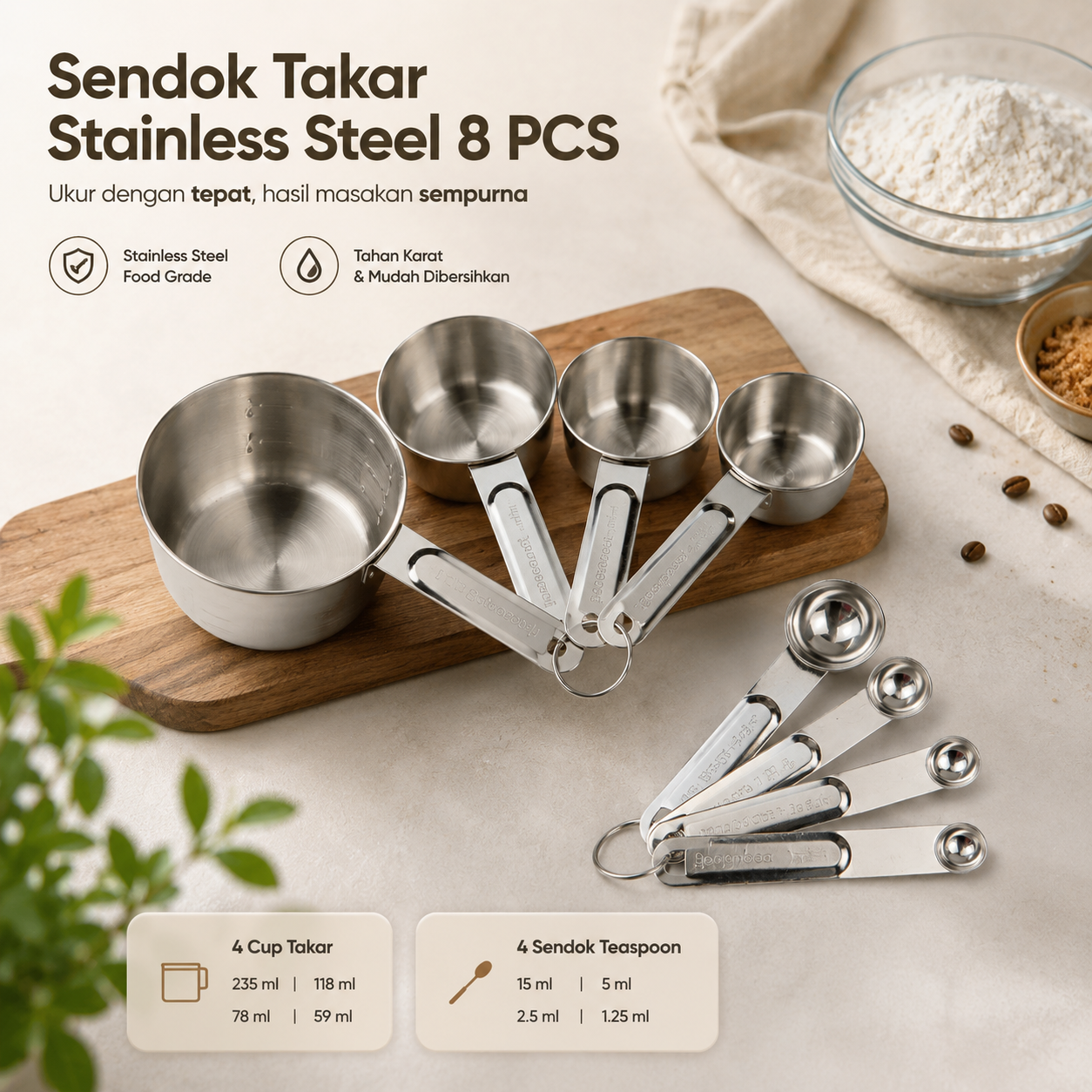Gambar produk TaffHOME Goodcook Set Sendok Takar Stainless Measuring Spoon 8 PCS - 167 - Utama