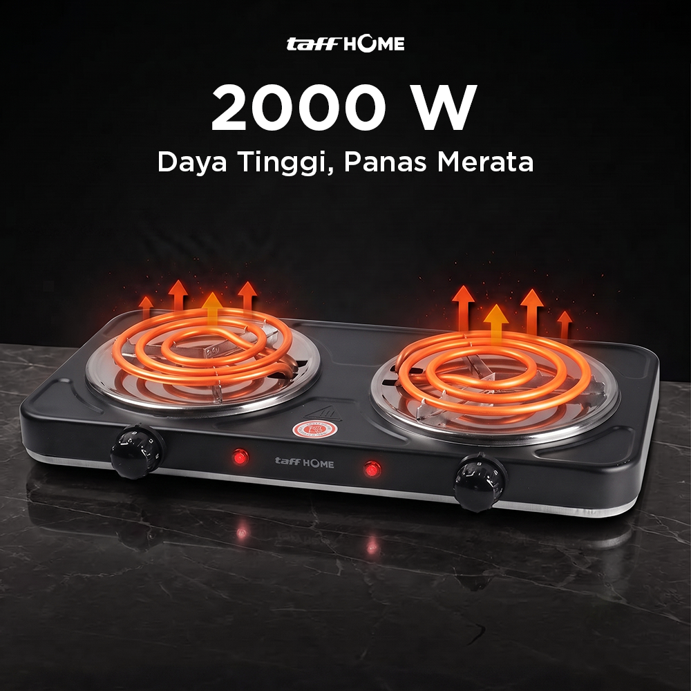 Gambar produk TaffHOME Kompor Listrik 2 Tungku Portable 5 Gear Coil Hot Plate 2000W - C2-2000-20 - 1
