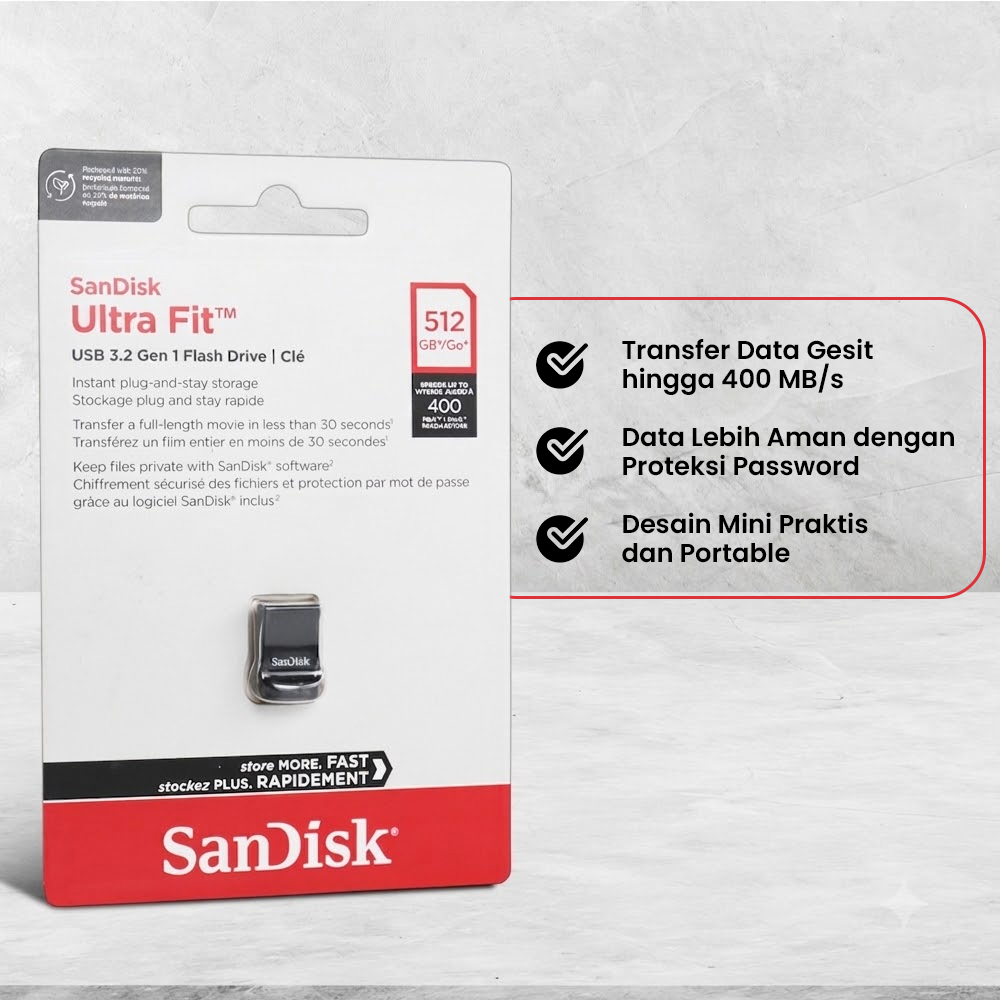 SanDisk Ultra Fit Flashdisk USB 3.1 / 3.2 Gen 1 512GB - SDCZ430 Gambar produk SanDisk Ultra Fit Flashdisk USB 3.1 / 3.2 Gen 1 512GB - SDCZ430 - 2