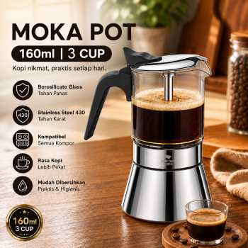 One Two Cups Moka Pot Teko Kopi Espresso Coffee Maker Dual Valve - Z61