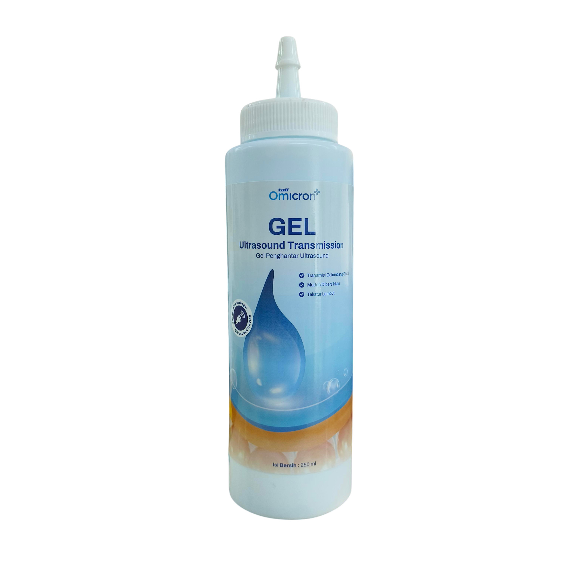 TaffOmicron Gel Ultrasound for USG Mini Hifu IPL Transparant 250ml - UG-101 Gambar produk TaffOmicron Gel Ultrasound for USG Mini Hifu IPL Transparant 250ml - UG-101 - Kemasan
