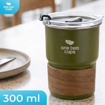 One Two Cups Gelas Tumbler Kopi Cup Lid Wood Cover Stainless 300ml - BC140