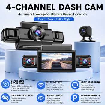 Gambar produk Taffware Dashcam Mobil 4 Channel Depan Belakang Samping WIFI 1080p - MQ60