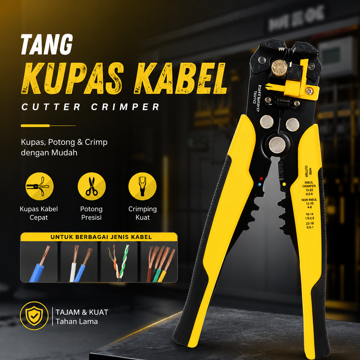 Gambar produk Taffware Tang Kupas Kabel Automatic Wire Stripper Cutter Crimper - TK0742 - Utama