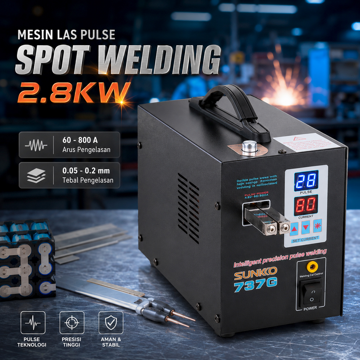SUNKKO Alat Mesin Las Pulse Spot Welder Welding Machine 60-800A - 737G