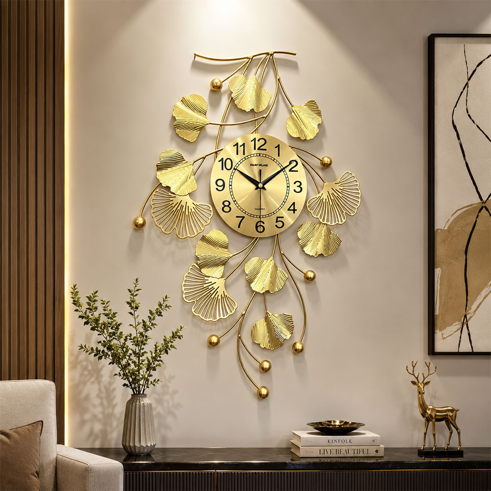 TaffHOME Jam Dinding Elegan Daun Ginkgo Quartz Movement 55cm - 26004 Gambar produk TaffHOME Jam Dinding Elegan Daun Ginkgo Quartz Movement 55cm - 26004 - 3
