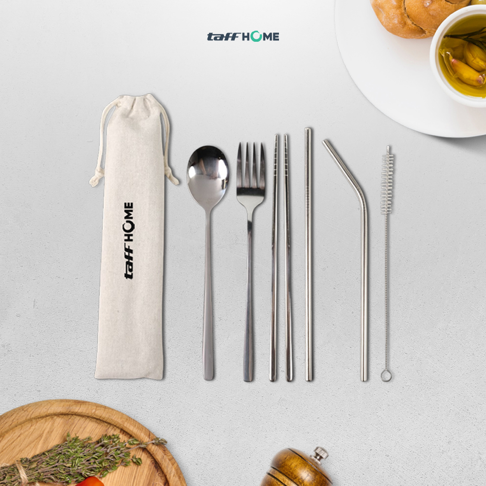 TaffHOME Set Perlengkapan Makan Sendok Garpu Sumpit Sedotan with Pouch - T10 Gambar produk TaffHOME Set Perlengkapan Makan Sendok Garpu Sumpit Sedotan with Pouch - T10 - 7