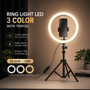 TaffSTUDIO Lampu Ring Light LED 3in1 Color Tripod Holder 25.5cm 12W - QX-260