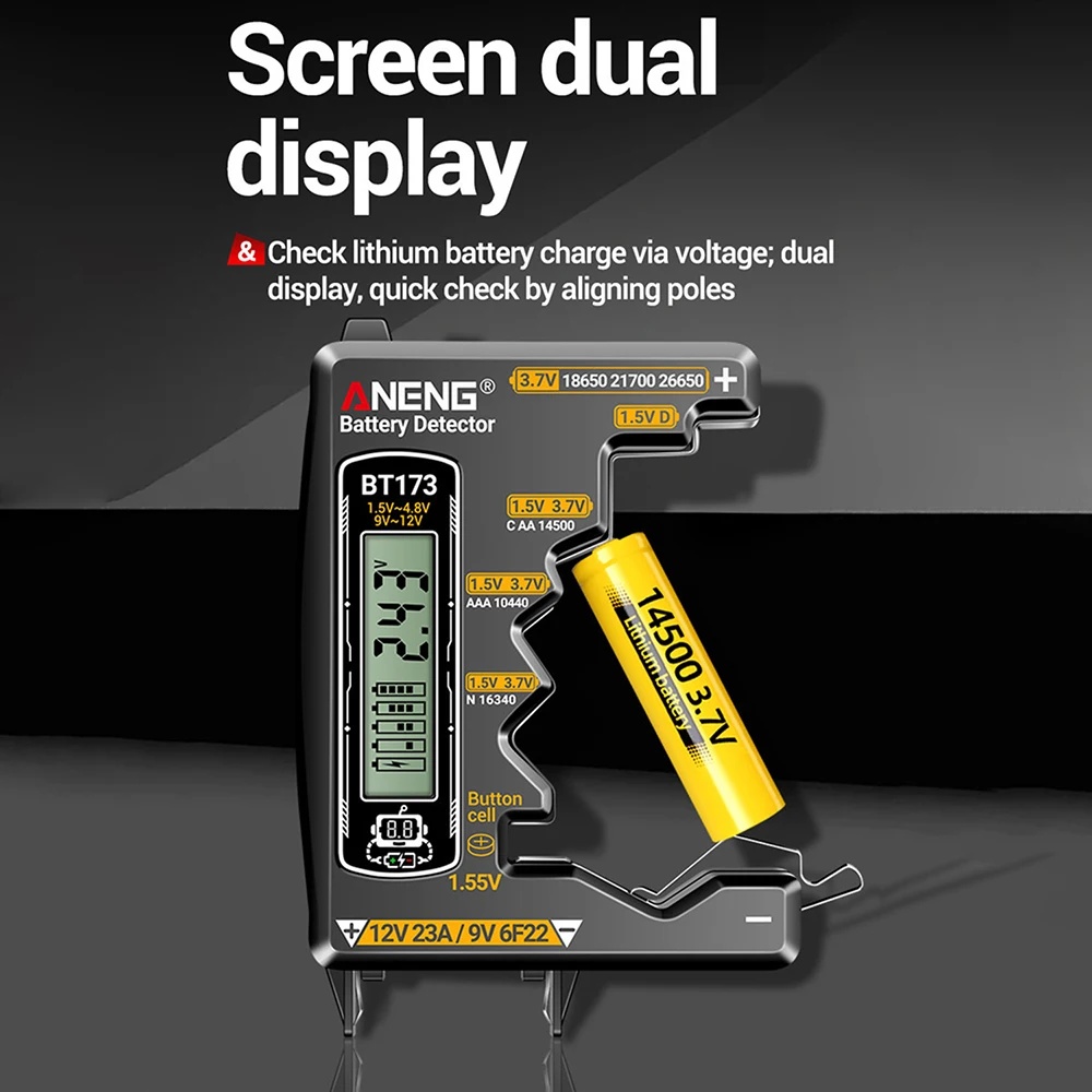 ANENG Alat Ukur Baterai Digital Battery Tester Button 9V 12V AA AAA - BT173 Gambar produk ANENG Alat Ukur Baterai Digital Battery Tester Button 9V 12V AA AAA - BT173 - 5