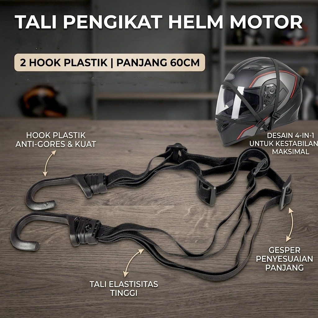OTOHEROES Tali Pengikat Helm Motor Strap Adjustable 2 Hook 60cm - FM2HO Gambar produk OTOHEROES Tali Pengikat Helm Motor Strap Adjustable 2 Hook 60cm - FM2HO - Utama