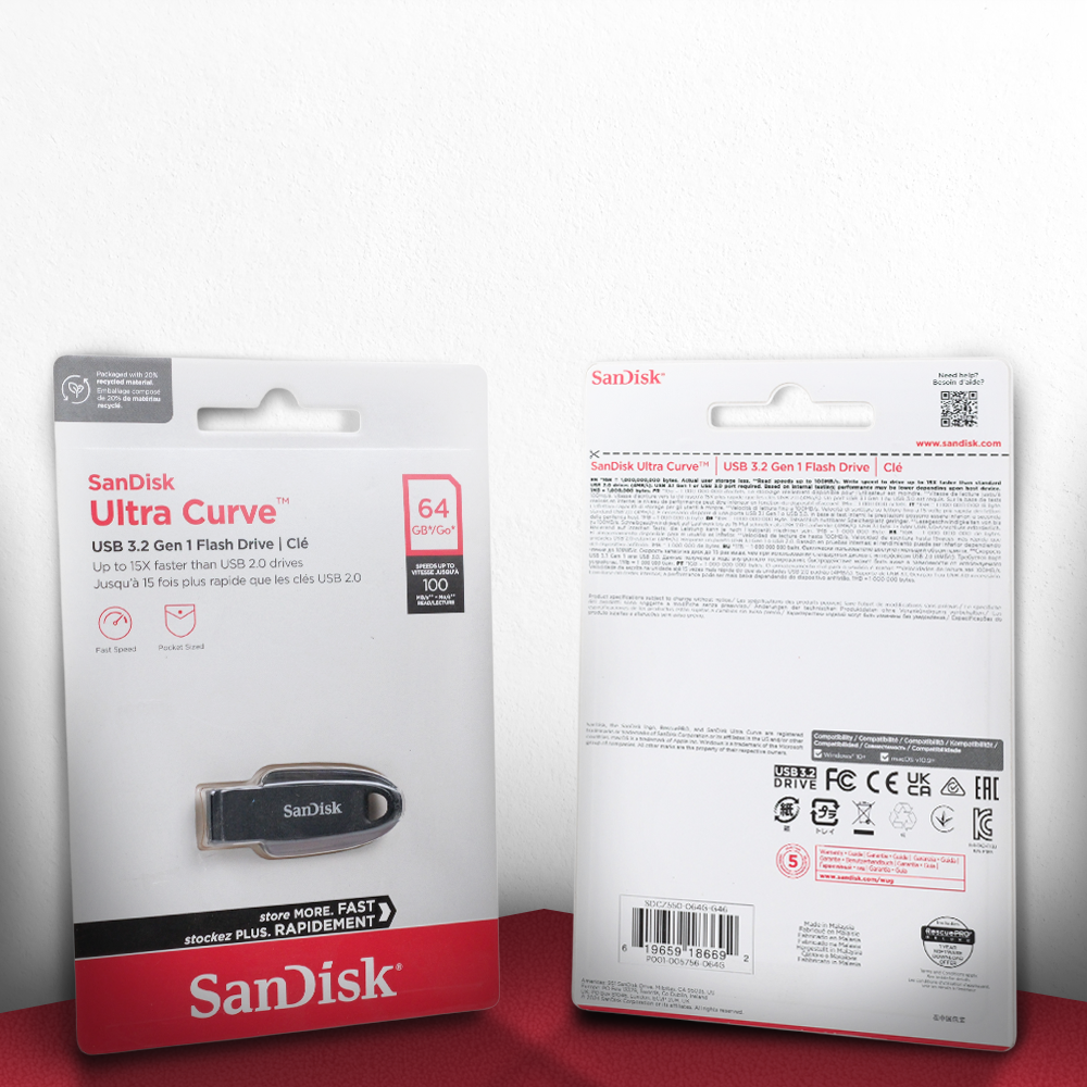 SanDisk Ultra Curve Flashdisk USB 3.2 Gen 1 64GB - SDCZ550 Gambar produk SanDisk Ultra Curve Flashdisk USB 3.2 Gen 1 64GB - SDCZ550 - Kemasan