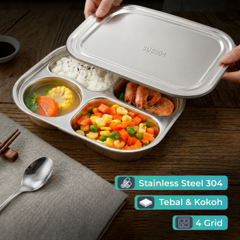 WIMPY Piring Makan Stainless Steel 304 Tray Fast Food 4 Grid - W-005