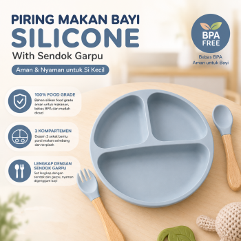 Bakpo Piring Makan Bayi Anti Slip Suction Plate Silicone Sendok Garpu - SGEE15