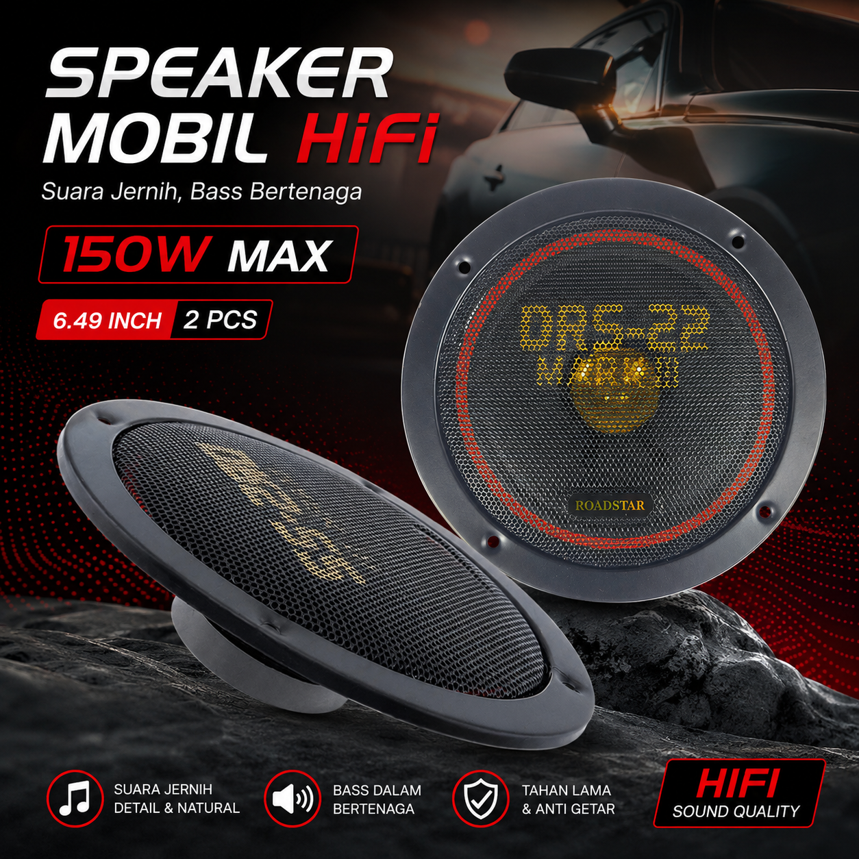 Gambar produk TaffSTUDIO Roadstar Speaker Mobil HiFi Stereo 6.49 Inch 150W 2 PCS - DRS-22 Mark III - Utama