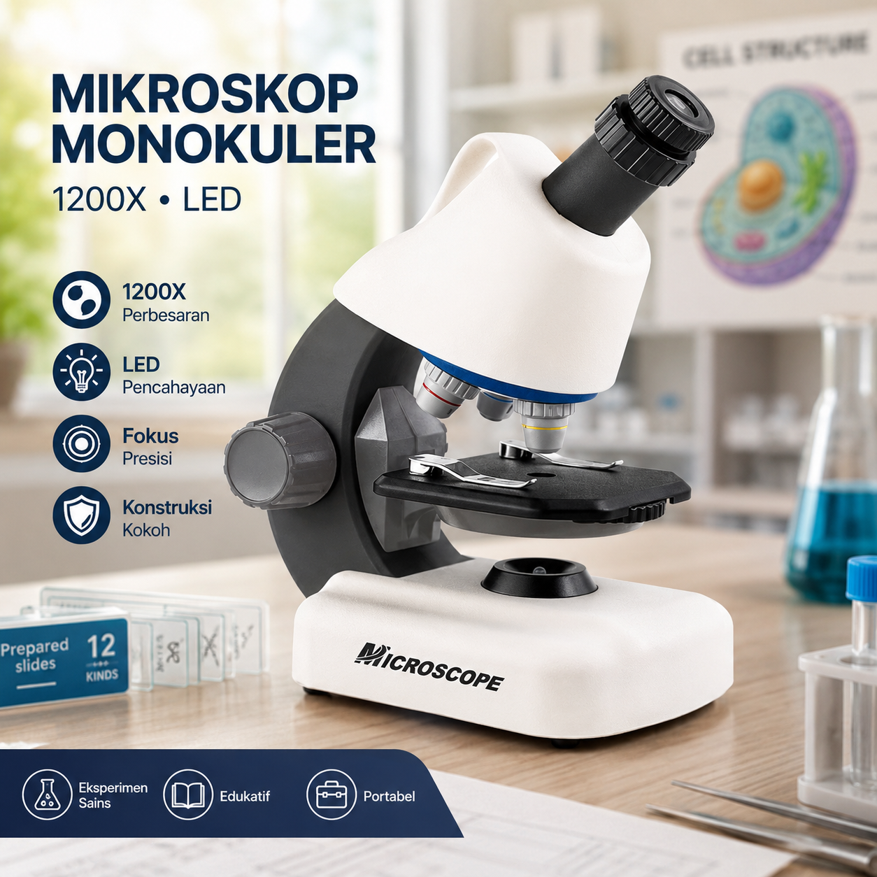 Eyebre Mikroskop Monokuler Pengamatan LED Science Microscope 100-1200x - 1113 Gambar produk Eyebre Mikroskop Monokuler Pengamatan LED Science Microscope 100-1200x - 1113 - Utama