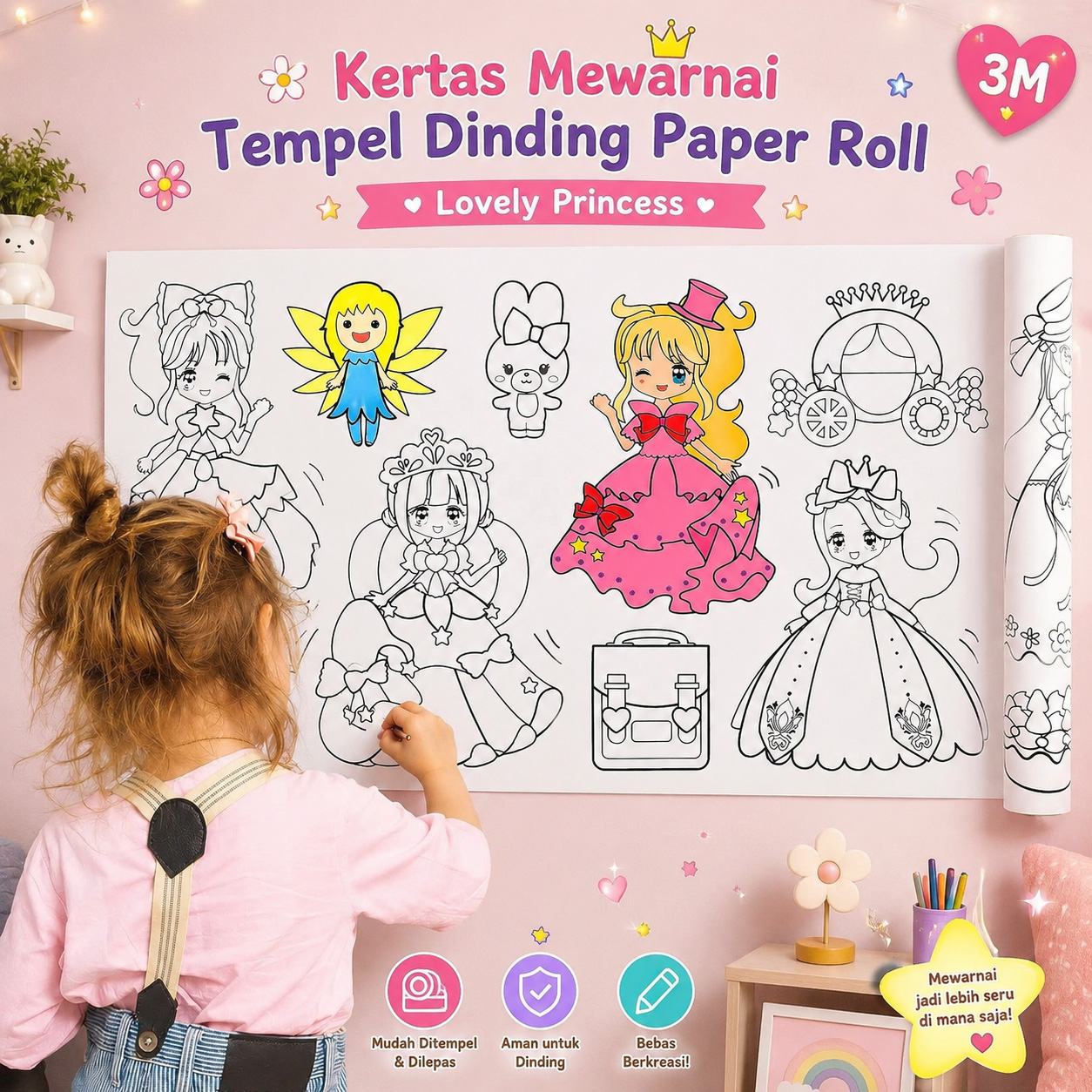Dehaiyun Kertas Mewarnai Tempel Dinding Drawing Paper Roll 3M Lovely Princess - HB30 Gambar produk Dehaiyun Kertas Mewarnai Tempel Dinding Drawing Paper Roll 3M Lovely Princess - HB30 - Utama