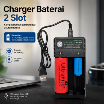 Gambar produk Bmax Charger Baterai 2 Slot 14500 18350 18650 18500 26650 Li-Ion LED - BH-042100-02U