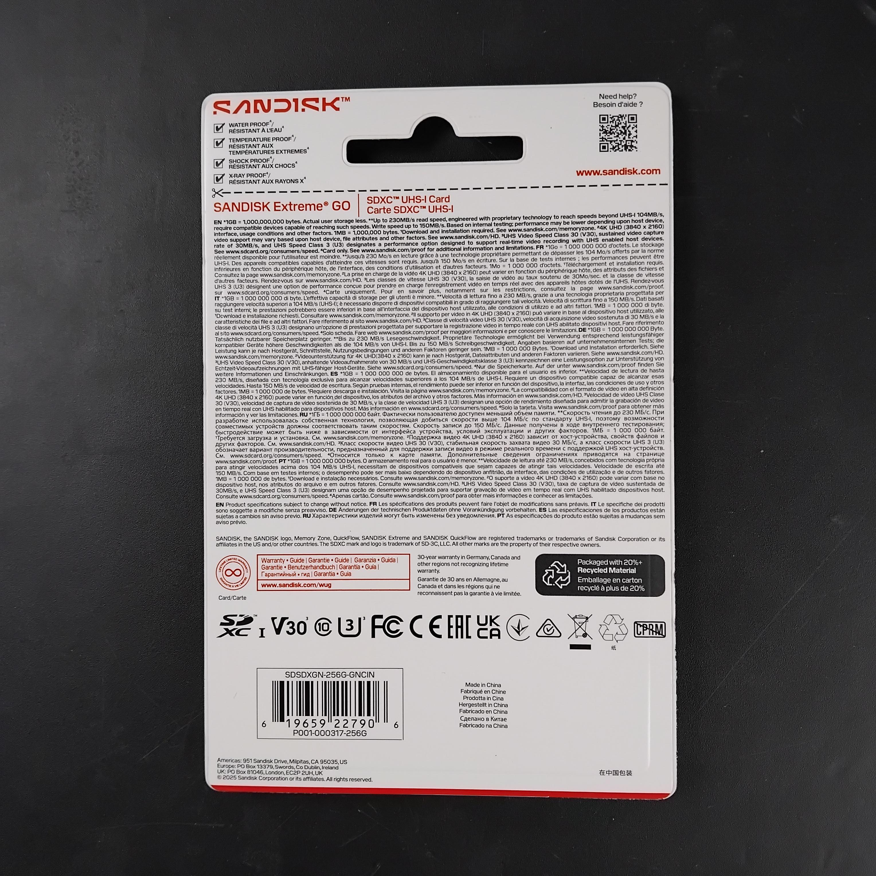 SanDisk Extreme GO SDXC/HC UHS-I Card U3 V30 4K UHD 230MB/s 256GB - SDSDXGN Gambar produk SanDisk Extreme GO SDXC/HC UHS-I Card U3 V30 4K UHD 230MB/s 256GB - SDSDXGN - Kemasan