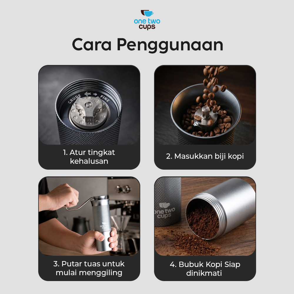 One Two Cups Penggiling Kopi Manual Coffee Grinder Stainless 420 - X1 Gambar produk One Two Cups Penggiling Kopi Manual Coffee Grinder Stainless 420 - X1 - 6