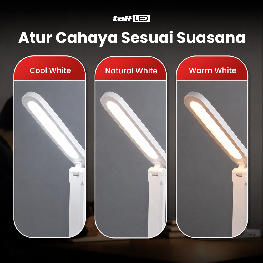 Gambar produk TaffLED Lampu Meja Belajar Rechargeable Foldable 3 Color 8W - 1308 - 2