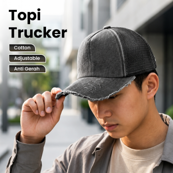 GUDIY Topi Trucker Jaring Washed Cotton Cap - T300