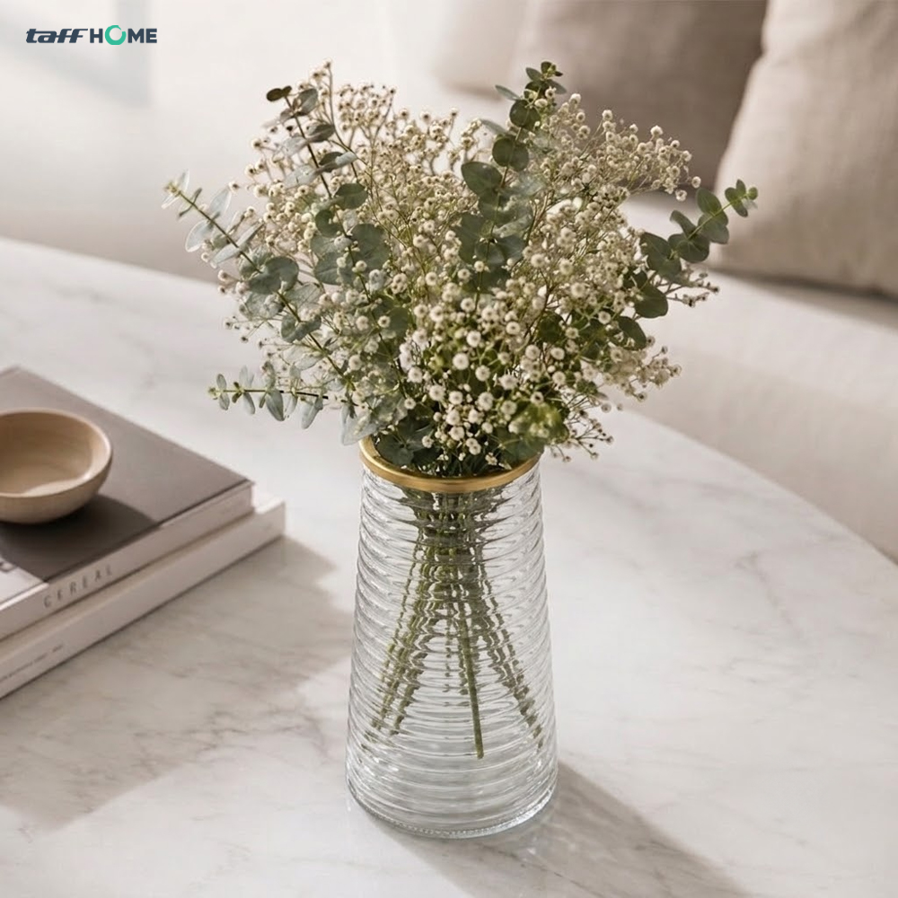 Gambar produk TaffHOME Vas Bunga Kaca Silinder Corrugated Nordic Simple Glass Vase - QT072 - 3