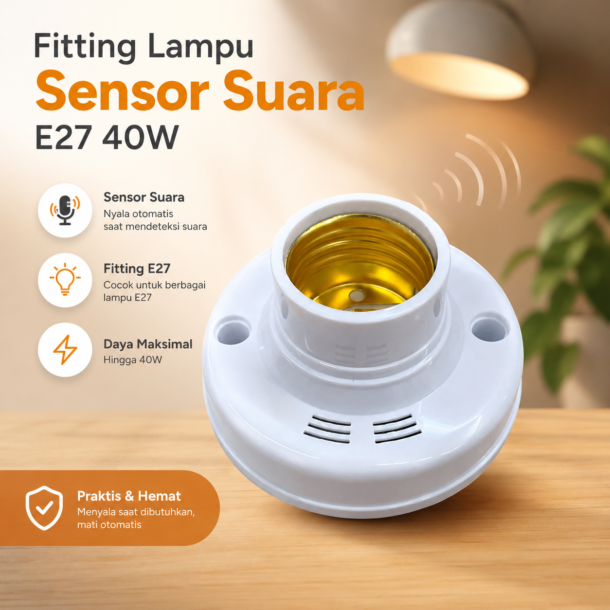 Gambar produk TaffLED Fitting Lampu LED Sensor Suara Sound Control Socket E27 40W - SP-525 - Utama