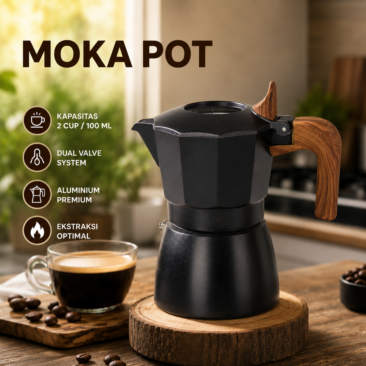 One Two Cups Moka Pot Teko Kopi Espresso Coffee Maker 2 Cup 100ml - L30 Gambar produk One Two Cups Moka Pot Teko Kopi Espresso Coffee Maker 2 Cup 100ml - L30 - Utama