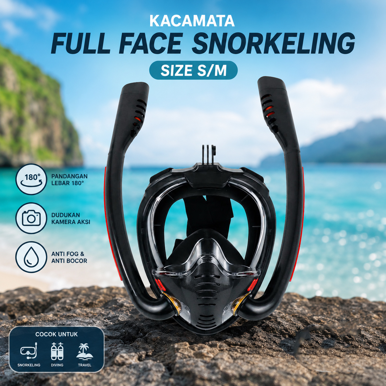VELRAPCOR Kacamata Full Face Diving Snorkeling S/M - K3-01 Gambar produk VELRAPCOR Kacamata Full Face Diving Snorkeling S/M - K3-01 - Utama