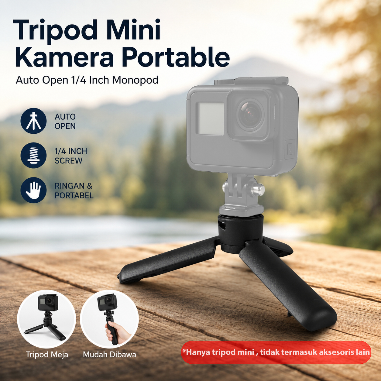 TELESIN Tripod Mini Kamera Portable Auto Open 1/4 Inch Monopod - S3-EAK-06 Gambar produk TELESIN Tripod Mini Kamera Portable Auto Open 1/4 Inch Monopod - S3-EAK-06 - Utama