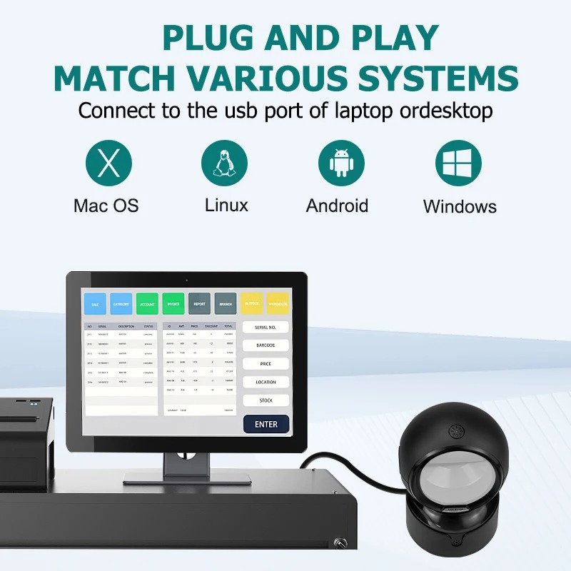 KEFFAR Barcode Scanner Desktop Omnidirectional Automatic Sensing 1D 2D - A5 Gambar produk KEFFAR Barcode Scanner Desktop Omnidirectional Automatic Sensing 1D 2D - A5 - 4