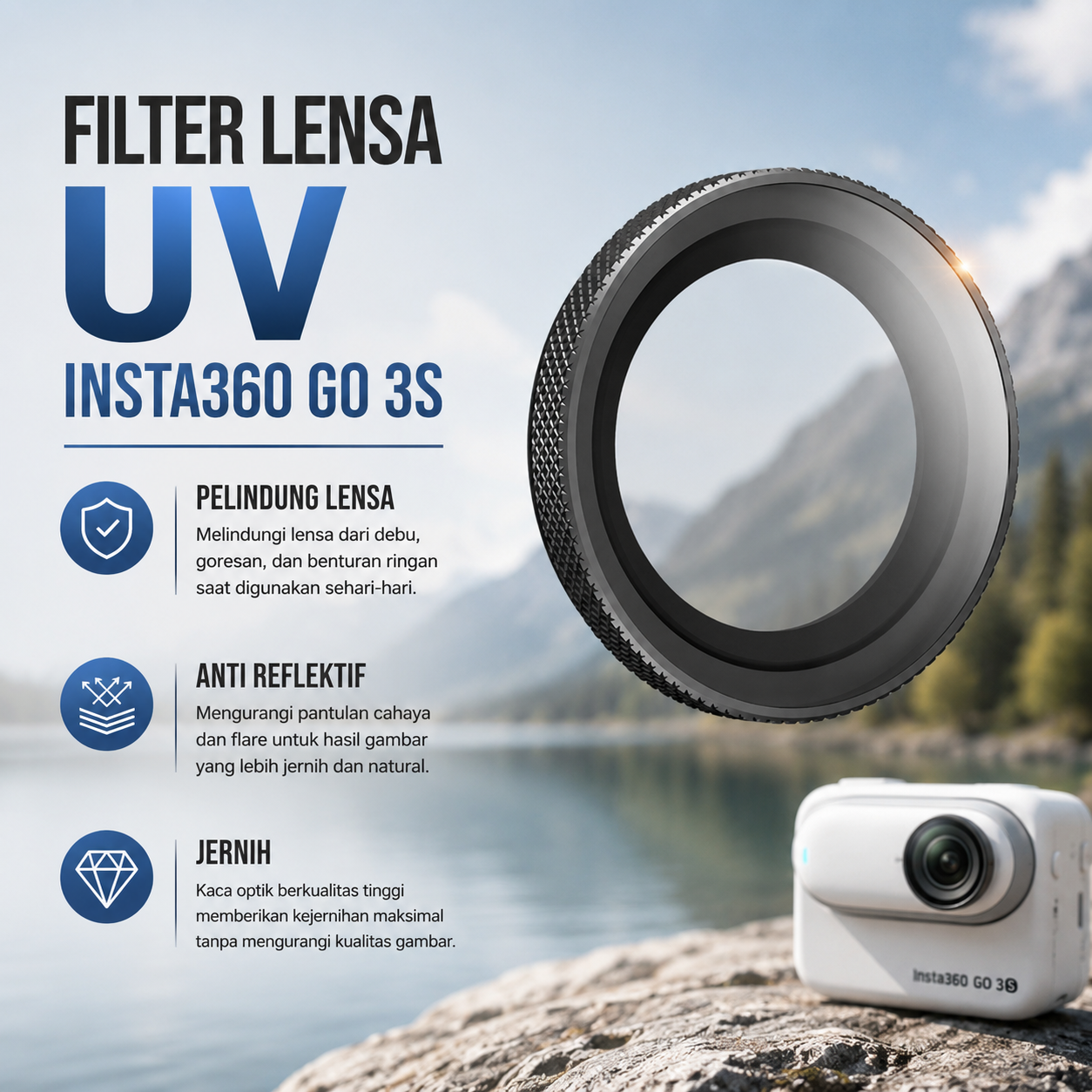 Gambar produk ELCONTALL Filter Lensa Kamera UV for Action Cam Insta360 Go 3S - 7450 - Utama