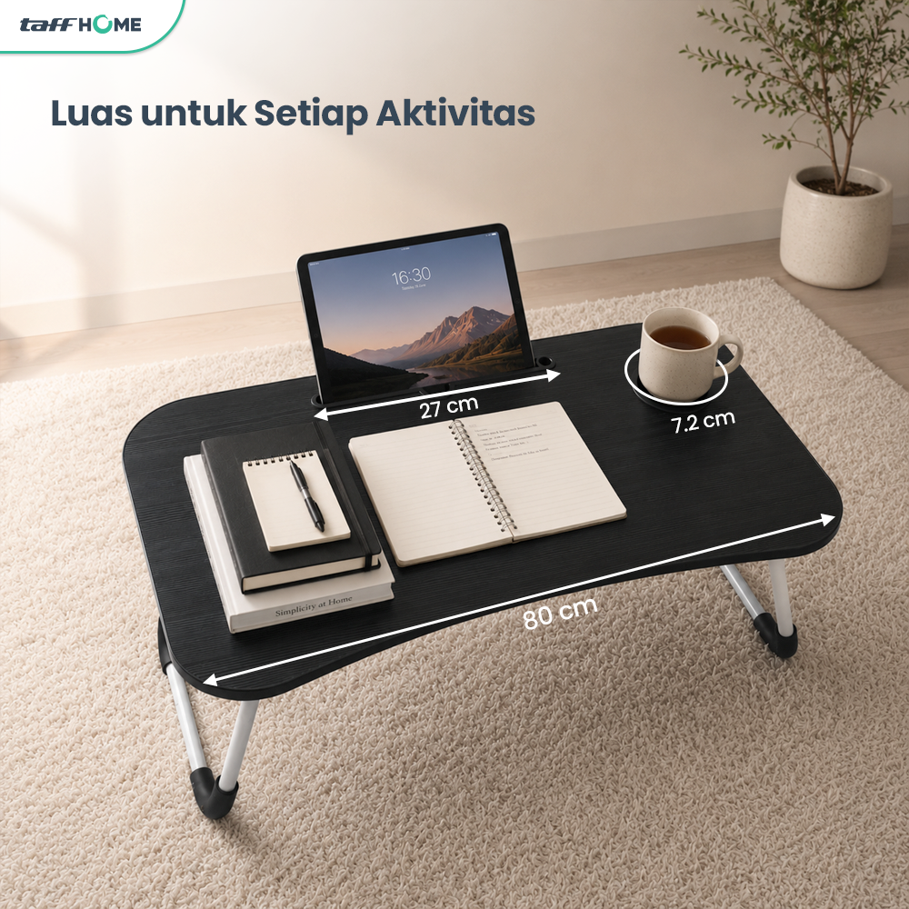 TaffHOME Meja Lipat Belajar Kerja Foldable 80x39.5cm with Cup Slot - BC40 Gambar produk TaffHOME Meja Lipat Belajar Kerja Foldable 80x39.5cm with Cup Slot - BC40 - 2
