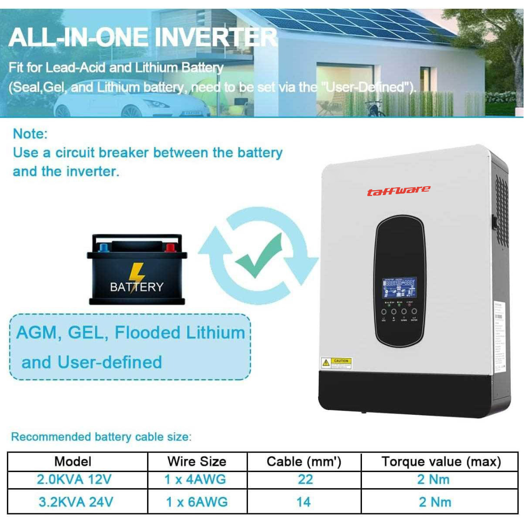 Taffware Inverter Solar Controller Hybrid DC 24V to AC 230V 3000W - SP-3200 Gambar produk Taffware Inverter Solar Controller Hybrid DC 24V to AC 230V 3000W - SP-3200 - 3