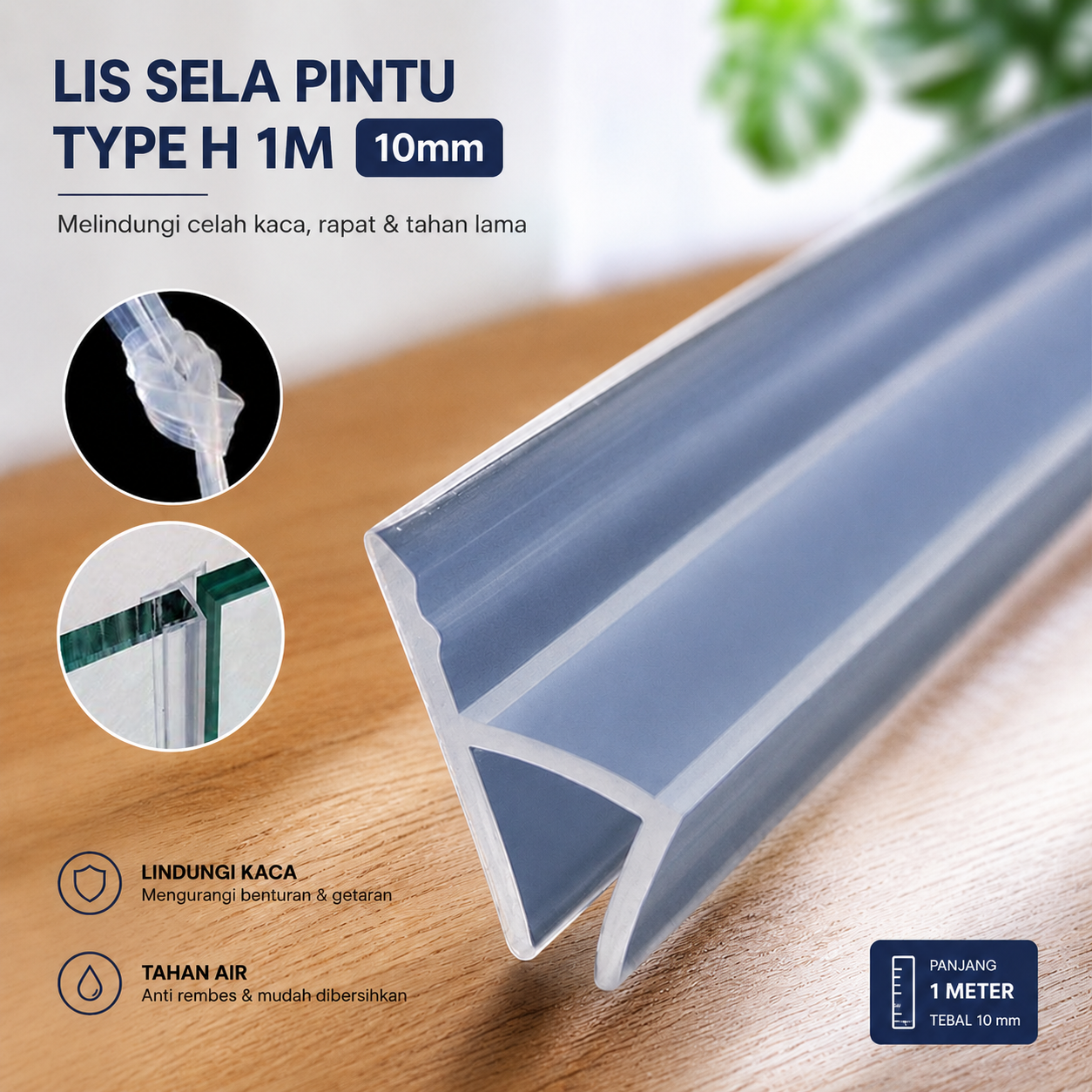 Gambar produk TaffHOME Lis Sela Pintu Silicone Rubber Door Sealing Strip Type H 1M 10mm - TP40 - Utama