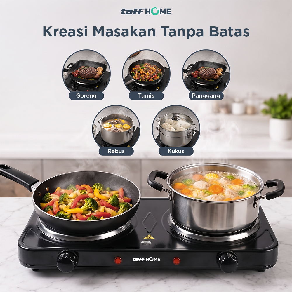 Gambar produk TaffHOME Kompor Listrik 2 Tungku Portable Hot Plate 2000W - H2-2000-04 - 5