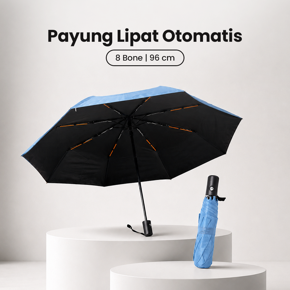 Gambar produk YADA Payung Lipat Buka Tutup Otomatis Polos Anti UV 8 Bone 96cm - YD98 - Utama
