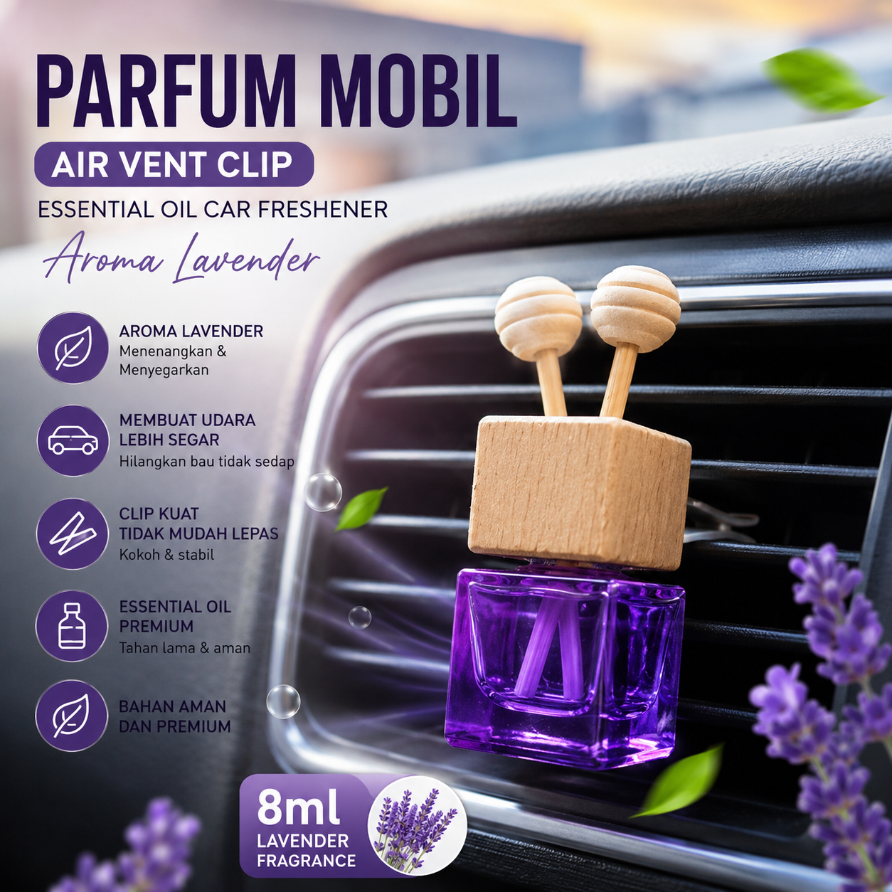 TOHOO Parfum Mobil Air Vent Clip Car Freshener 8ml Lavender - TH8 Gambar produk TOHOO Parfum Mobil Air Vent Clip Car Freshener 8ml Lavender - TH8 - Utama