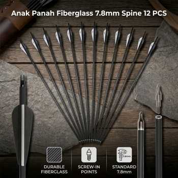 Drow Anak Panah Arrow Fiberglass 7.8mm Spine for Recurve Bow 12 PCS - DW78mm