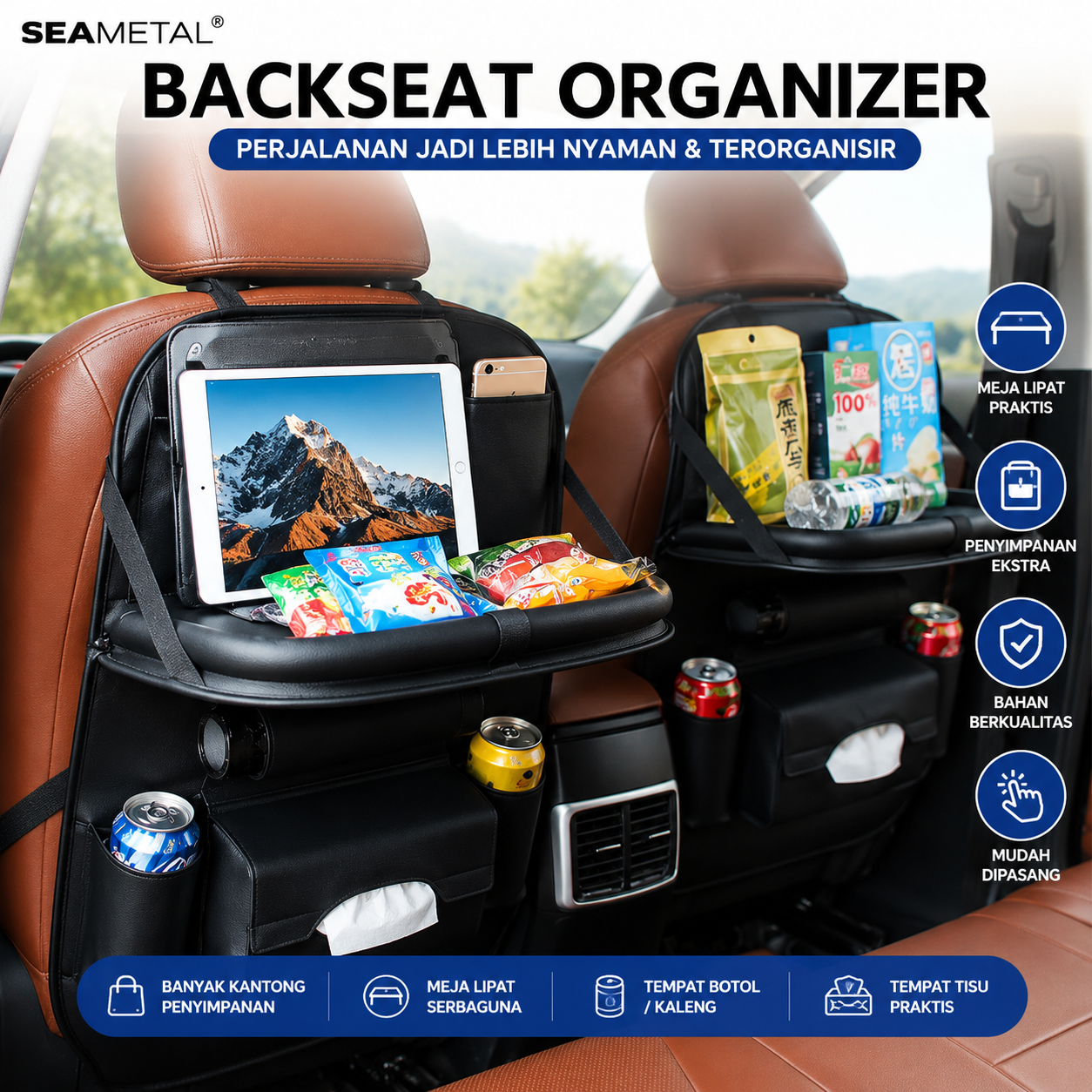 SEAMETAL Car Seat Organizer Mobil Jok Belakang Meja Lipat Kulit PU - C37275 Gambar produk SEAMETAL Car Seat Organizer Mobil Jok Belakang Meja Lipat Kulit PU - C37275 - Utama