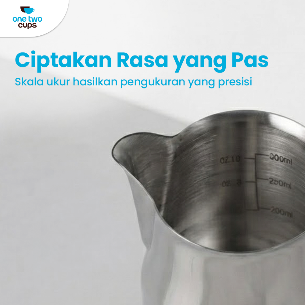 One Two Cups Milk Jug Pitcher Susu Latte Art Espresso Stainless Steel 350ml - AA050 Gambar produk One Two Cups Milk Jug Pitcher Susu Latte Art Espresso Stainless Steel 350ml - AA050 - 2