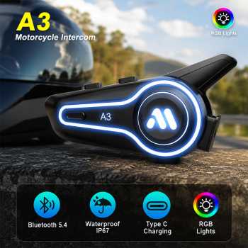 XIN Headset Helm Bluetooth Intercom HiFi RGB Waterproof 800 mAh - A3