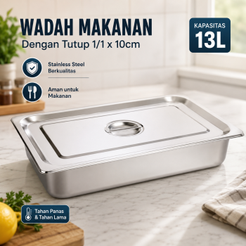 Gambar produk One Two Cups Food Pan Stainless Steel Wadah Makanan dengan Tutup 1/1x10cm - SP215