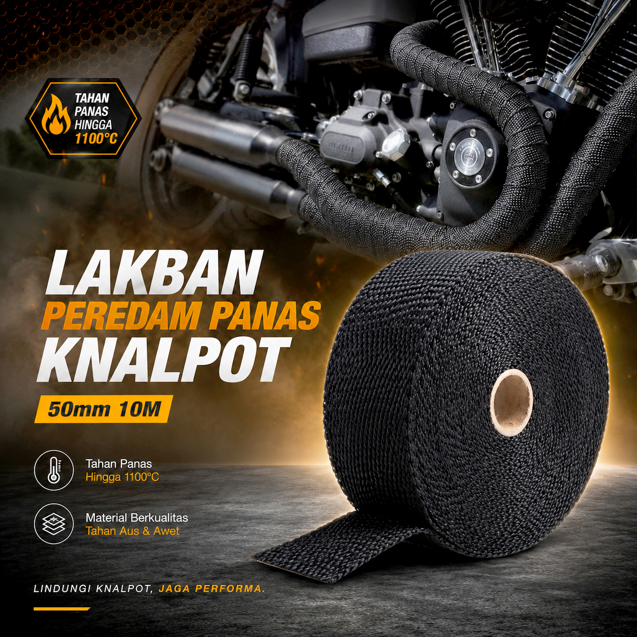 Gambar produk OTOHEROES Lakban Peredam Panas Knalpot Motor Exhaust Wrap 50mm 10M - MP-001 - Utama