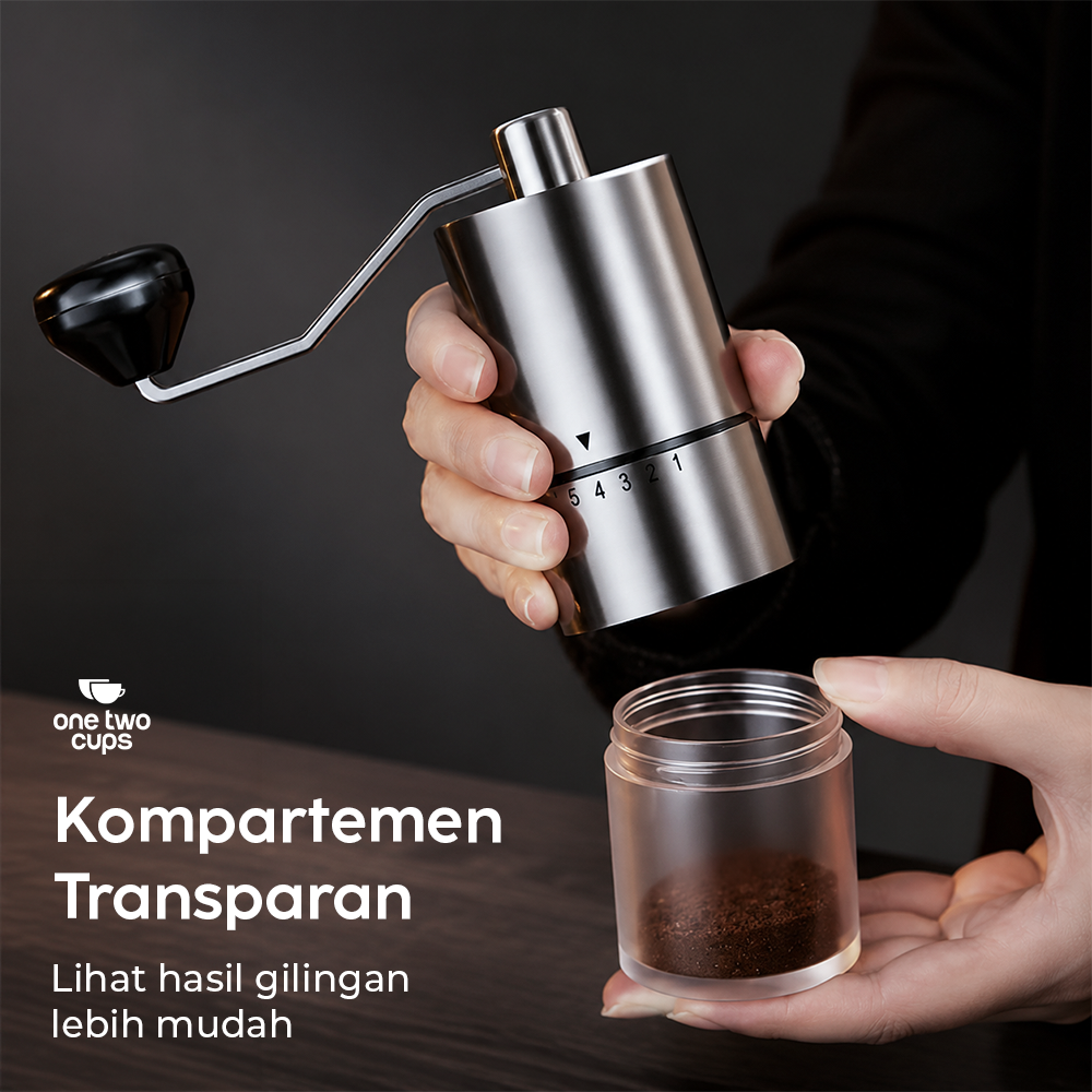 One Two Cups Penggiling Kopi Manual Coffee Grinder Adjustable Portable - D-11 Gambar produk One Two Cups Penggiling Kopi Manual Coffee Grinder Adjustable Portable - D-11 - 4