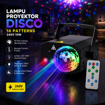 ALiEN Lampu Proyektor Disco 16 Patterns 240V 10W with Remote Control - TC-7007P