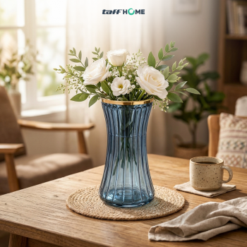 Gambar produk TaffHOME Vas Bunga Kaca Bening Estetik Vintage Glass Flower Vase - Y23 - 5